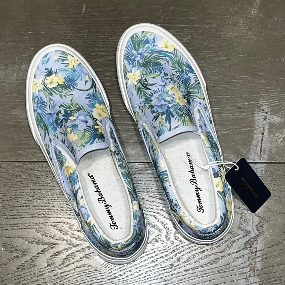 Tommy Bahama Blue Yellow Floral Slip On Ferris Sneakers Women’s 9 NWOB Canvas - Picture 2 of 8
